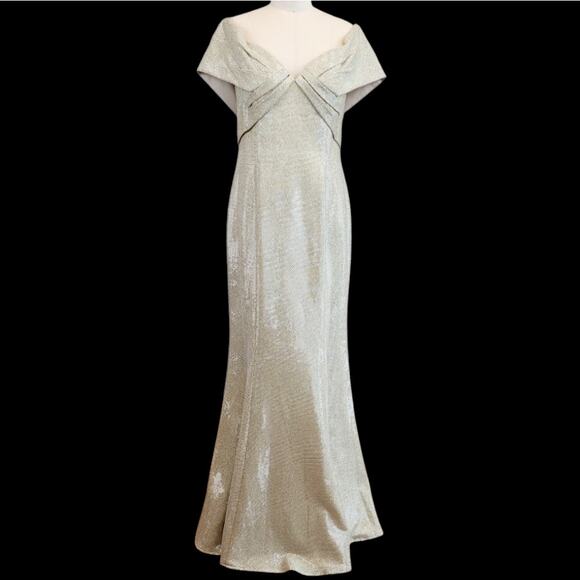 Alexander By Daymor No 1367 Off Shoulder Shimmer Long Gown Size 8 Champagne Gold - Picture 2 of 14